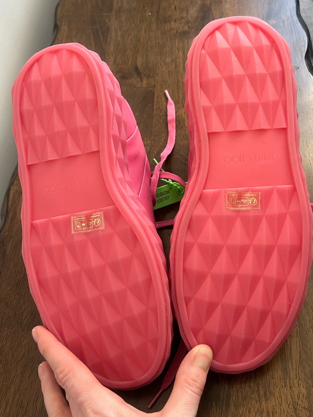 Jimmy Choo Coral Pink Platform Sneakers - Picture 6 of 9